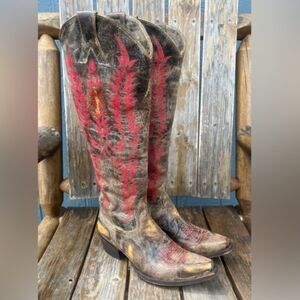 Old Gringo Red and Brown Heeled Tall Cowgirl Boots
